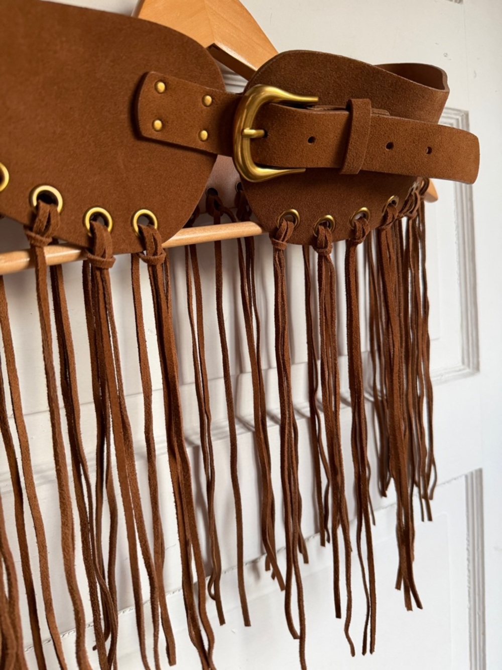 NWT Zara Brown Leather Fringe Cummerbund Belt Buckle Boho Festival Cowgirl Chic - Picture 5 of 10